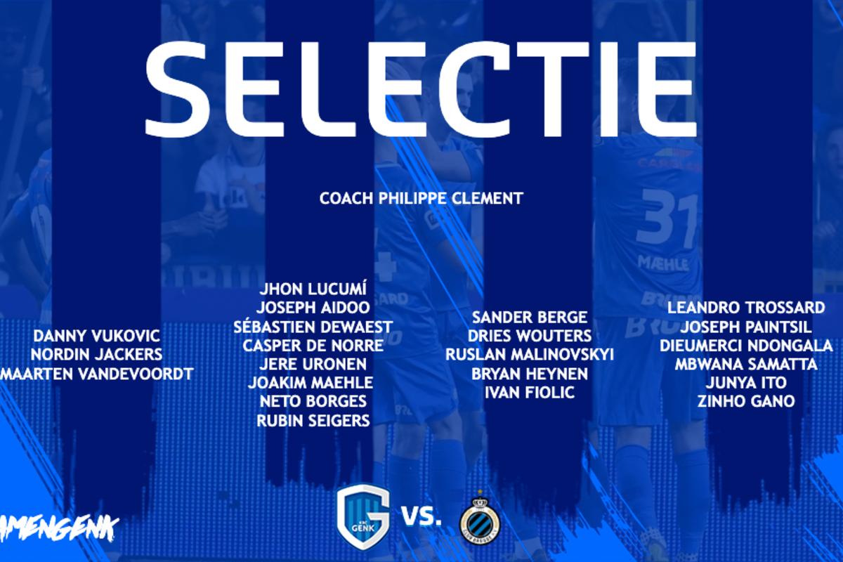 Onze selectie voor de thuiswedstrijd tegen Club Brugge
