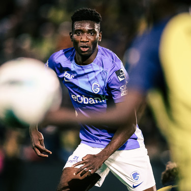Genk's Ibrahima Bangoura pictured in action during a soccer match between Royale Union Saint-Gilloise and KRC Genk, Saturday 03 May 2025 in Brussels, on day 7 (out of 10) of the Champions' Play-offs of the 2024-2025 'Jupiler Pro League' first division of the Belgian championship. BELGA PHOTO BRUNO FAHY