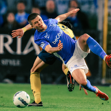 Genk's Jarne Steuckers pictured during a soccer match between Royale Union Saint-Gilloise and KRC Genk, Saturday 03 May 2025 in Brussels, on day 7 (out of 10) of the Champions' Play-offs of the 2024-2025 'Jupiler Pro League' first division of the Belgian championship. BELGA PHOTO JOHN THYS
