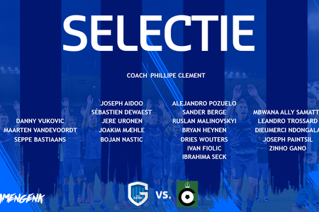 Onze selectie voor de thuiswedstrijd tegen Cercle Brugge!